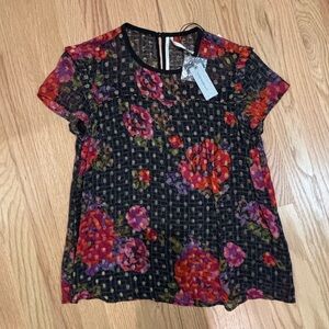 Anthropologie Floral Black and Red Women's Top (size 2 petite)